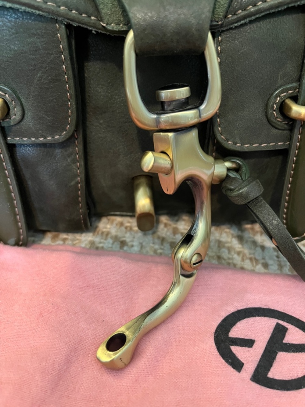 Francesco Biasia Olive Green Leather Saddle Bag - Picture 11 of 13
